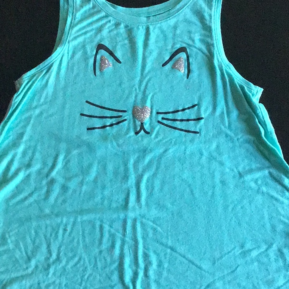 Kids Turquoise Cat Tank Top